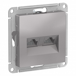 Розетка двойная компьютерная RJ45+RJ45, кат.5E, механизм (алюминий) Atlas Design Systeme Electric. Вид 1