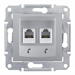 Розетка телефонная, RJ11, двойная, с пружинными зажимами (алюминий) Sedna Schneider Electric. Вид 1