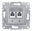 Розетка телефонная, RJ11, двойная, с пружинными зажимами (алюминий) Sedna Schneider Electric. Вид 1.
