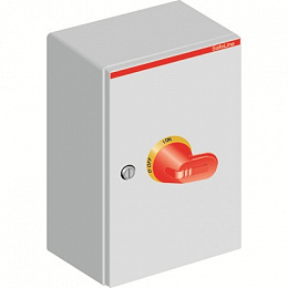 Рубильник в боксе OTL125BA3U до 125А(АС23А) 3х-полюсный, желто-красная ручка, нет фланца ABB. Вид 1