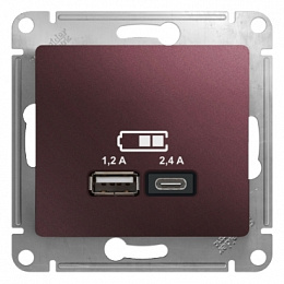 Розетка USB A+С, 5В/2,4А, 2х5В/1,2 А, механизм, (баклажановый) Glossa Systeme Electric. Вид 1