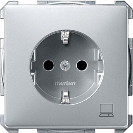 Розетка 16А со шторками маркировка"компьютер", qf sd (алюминий) Merten Schneider Electric. Вид 1