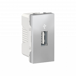 Розетка USB, 1 модуль (алюминий) Unica Modular Schneider Electric. Вид 1