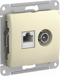 Розетка двойная TV + компьютерная RJ45, кат. 5Е, механизм (бежевый) Glossa Systeme Electric. Вид 1