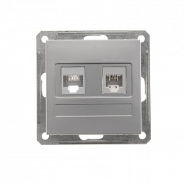 Розетка двойная RJ11+RJ45, 160В, 1А, кат.5e, механизм (матовый хром) Wessen 59 Systeme Electric. Вид 1