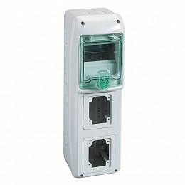 Бокс 5 мод.+ 2 отверстия для розеток 63А настенный IP65 Schneider Electric. Вид 1