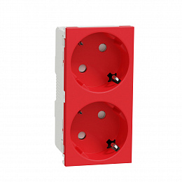 Розетка 2х(2К+З) 45гр, шторки, безвинтовые клеммы (красный) Unica Modular Schneider Electric. Вид 1