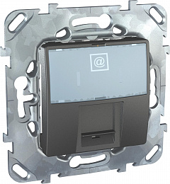 Розетка компьют., rj45, одиноч., кат. 6, с полем для надп. (графит) Unica Top Schneider Electric. Вид 1