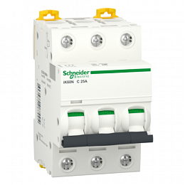 iK60N 3P 25А Автоматический выключатель 3-полюсный, 25А, 6кА (хар-ка C) Schneider Electric. Вид 1