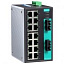 16-портовый неуправляемый коммутатор: 14х10/100 BaseT Ethernet, 2х100BaseFX (одномодовое волокно, разъем SС) MOXA. Вид 1.