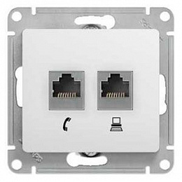 Розетка двойная RJ11+RJ45, кат.5E, механизм, (белый) Glossa Systeme Electric. Вид 1