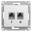 Розетка двойная RJ11+RJ45, кат.5E, механизм, (белый) Glossa Systeme Electric. Вид 1.