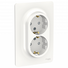 Розетка двойная, со шторками, с заземлением, винт. зажим. (белый) Unica New Schneider Electric. Вид 1