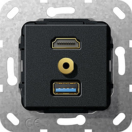 Розетка HDMI+USB+mini-jack (черный) System 55 Gira. Вид 1