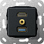 Розетка HDMI+USB+mini-jack (черный) System 55 Gira. Вид 1.