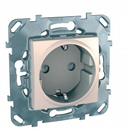 Розетка с з/к со шторками, винт. зажим (бежевый) Unica Schneider Electric. Вид 1