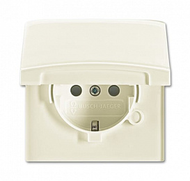 20 EUGKB-32-101 Розетка SCHUKO, 20 EUGKB-32-101, с крышкой, с защитными шторками, Allwetter44, IP44, слоновая кость, уплотнительное кольцо в комплект. Вид 1