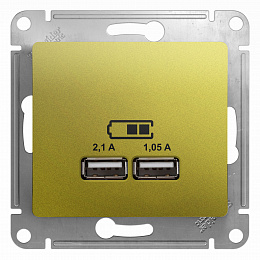 Розетка USB 5в/2100ма, 2х5в/1050ма, механизм (фисташковый) Glossa Systeme Electric. Вид 1