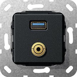Розетка USB+mini-jack (черный) System 55 Gira. Вид 1