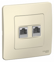 Розетка компьютерная 2хRJ45 С/У, в сборе (молочный) Blanca Systeme Electric. Вид 1