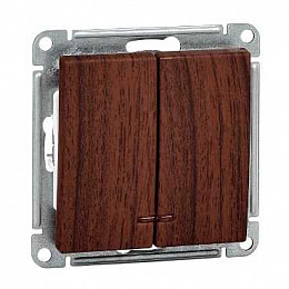 Выключатель 2-клавишный, с подсв. 10АХ, механизм, (морёный дуб) Wessen 59 Schneider Electric. Вид 1
