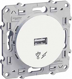 Розетка USB, одиночный разъем (белый) Odace Schneider Electric. Вид 1