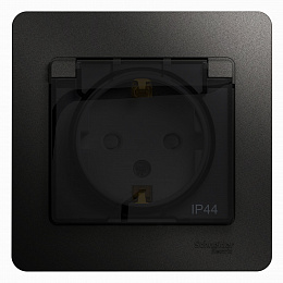 Розетка с заземлением со шторками,с крышкой, IP44, в сборе (антрацит) Glossa Systeme Electric. Вид 1
