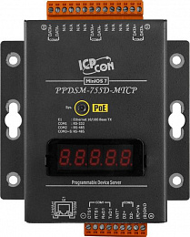 Программируемый сервер устройств, 1xRS-232, 4xRS-485, Power over Ethernet, Modbus, LED-дисплей, металлический корпус ICP DAS. Вид 1