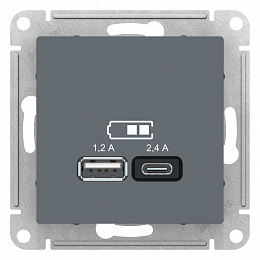 Розетка USB A+С, 5В/2,4А, 2х5В/1,2А, механизм (грифель) Atlas Design Systeme Electric. Вид 1
