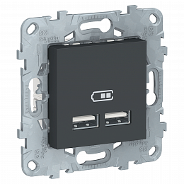 Розетка USB, 2-х местная, 5B/2100ма (антрацит) Unica New Schneider Electric. Вид 1