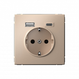 Розетка 16А с 2 USB A+C, 5В/2,4А/3,0А, 2х5В/1,5А, механизм (песочный) ARTGALLERY Systeme Electric. Вид 1