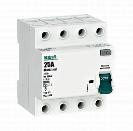УЗО-03 Блок утечки тока 4-полюсный, 40A, 30mA, тип АC, 6kA DEKraft. Вид 1