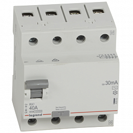 RX3 Блок утечки тока (УЗО) 4-полюсный, 40А, 30мА, тип АC Legrand. Вид 1