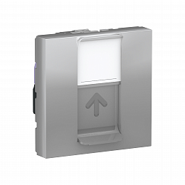 Розетка компьютерная, RJ45, одиночная, кат. 6 UTP, 2 модуля (алюминий) Unica Modular Schneider Electric. Вид 1