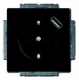20 EUCBUSB-885-500 Розетка SCHUKO 16А 250В с защитными шторками, с USB 700мА, серия Future/Axcent/Carat/Династия, чёрный бархат АВВ. Вид 1