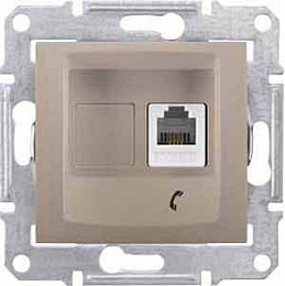 Розетка телефонная, RJ11, одиночная, с пружинными зажимами (титан) Sedna Schneider Electric. Вид 1