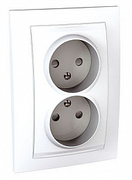 Розетка двойная, со шторками, без заземления (белый) Unica Schneider Electric. Вид 1