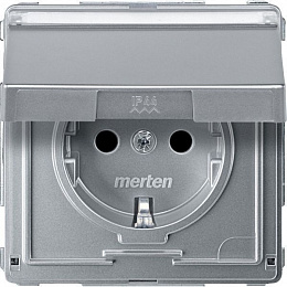 Механизм розетки с крышкой пол.д/надписи (алюминий) Merten Aquadesign Schneider Electric. Вид 1