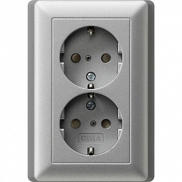 Розетка двухместная с заземлением (алюминий) System 55 Gira. Вид 1