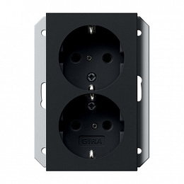 Розетка двойная с заземлением (черный матовый) System 55 Gira. Вид 1