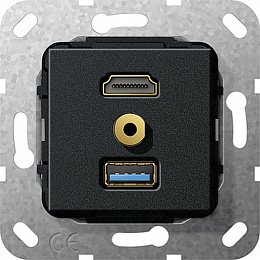 Розетка HDMI+USB+mini-jack (черный) System 55 Gira. Вид 1