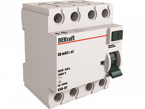 УЗО-03 Блок утечки тока 4-полюсный, 25A, 30mA, тип АC, 6kA DEKraft. Вид 1