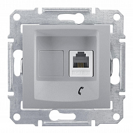 Розетка телефонная, RJ11, одиночная, с пружинными зажимами (алюминий) Sedna Schneider Electric. Вид 1