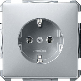 Розетка 16А с заземлением, без шторок, qf sd (алюминий) Merten Schneider Electric. Вид 1