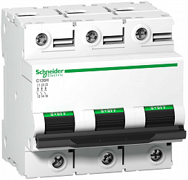 C120H 3P 100A Автоматический выключатель 3-полюсный, 100А, 15кА (хар-ка B) Schneider Electric. Вид 1