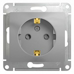 Розетка с заземлением со шторками, 16А, механизм (алюминий) Glossa Systeme Electric. Вид 1