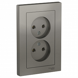 Розетка двойная без заземления,16А, в сборе (сталь) Atlas Design Systeme Electric. Вид 1