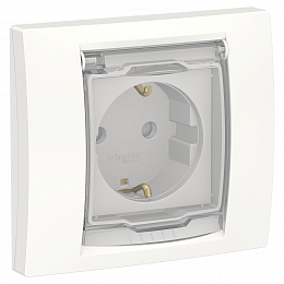 Розетка с з/к со шторками, с крышкой, IP44 (белая) Unica New Schneider Electric. Вид 1