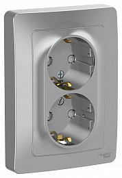 Розетка двойная с заземл. со шторк., С/У, 16А, 250В (алюминий) Blanca Systeme Electric. Вид 1