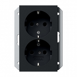 Розетка двойная с заземлением (черный матовый) System 55 Gira. Вид 1